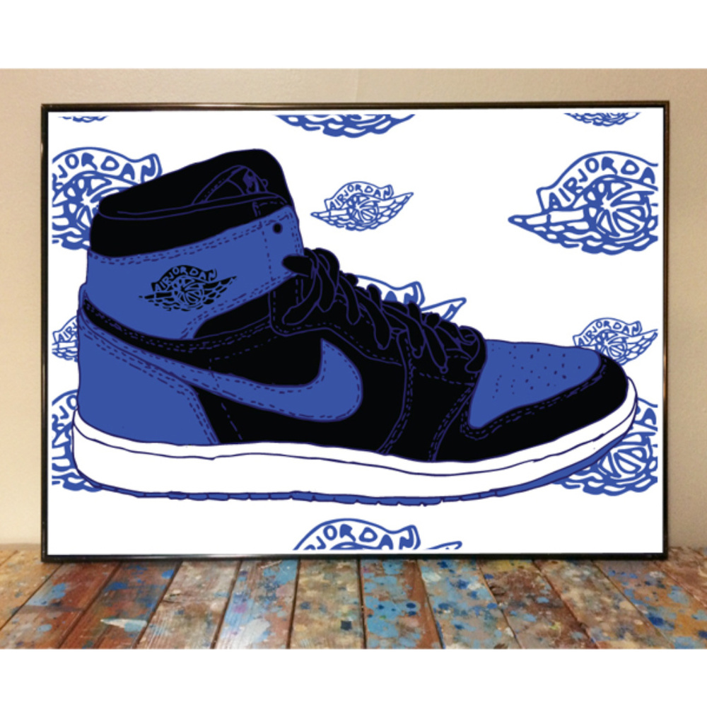 11x17 JORDAN 1 SNEAKER ROYAL DRAWING ART PRINT
